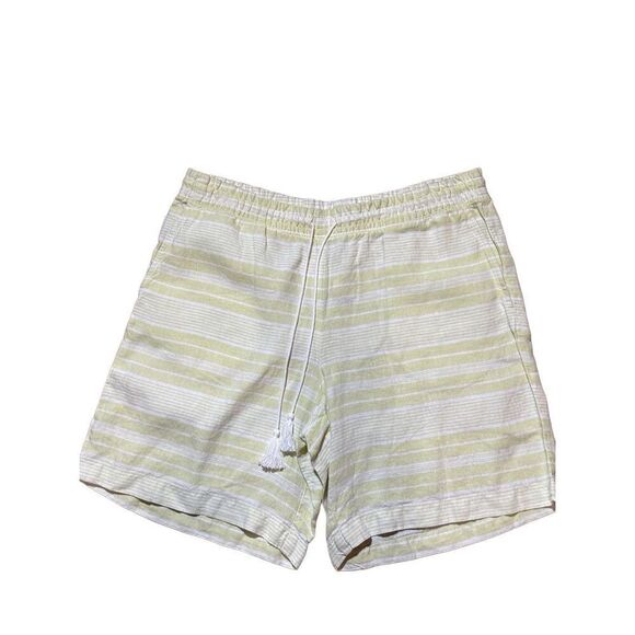 NEW J Jill 100% Linen Drawstring Striped Shorts Citron White Size M linen legenl - Picture 1 of 9